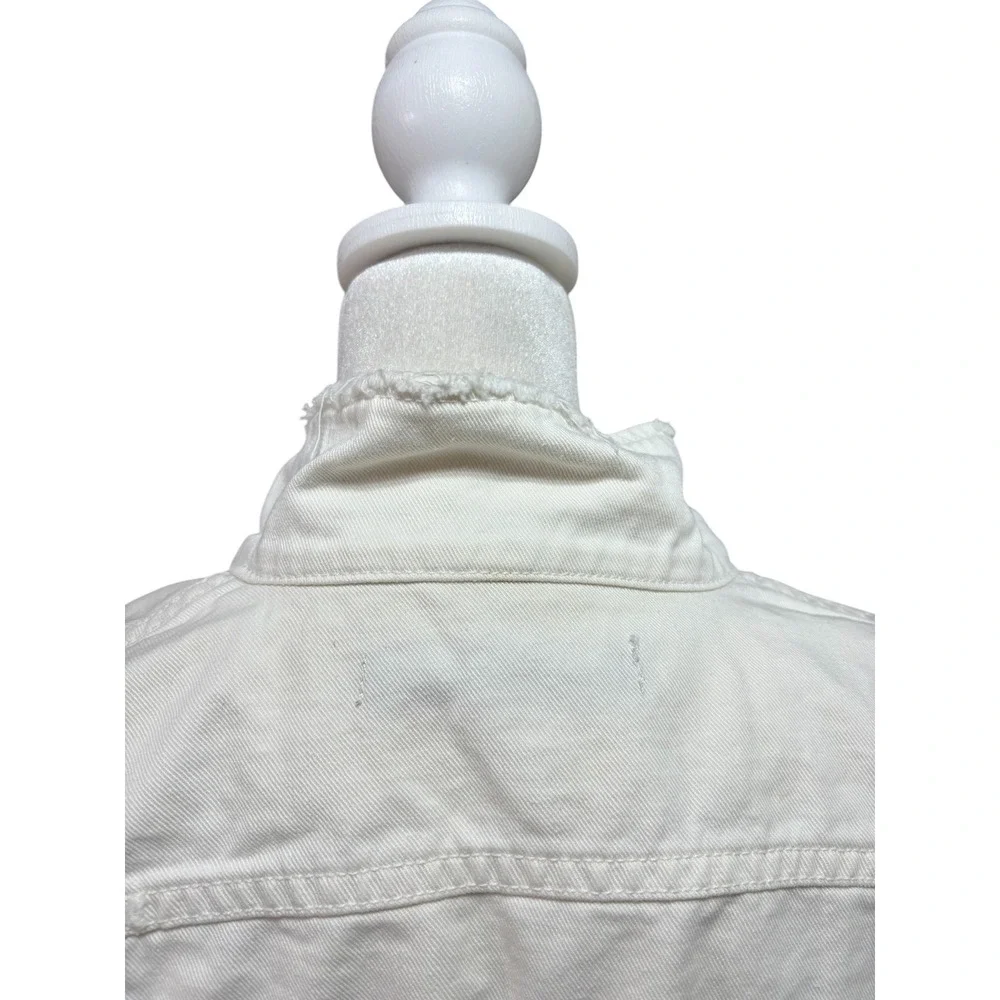 J Brand Womens White Distressed Denim Jacket Frayed Raw Hem Size M #896